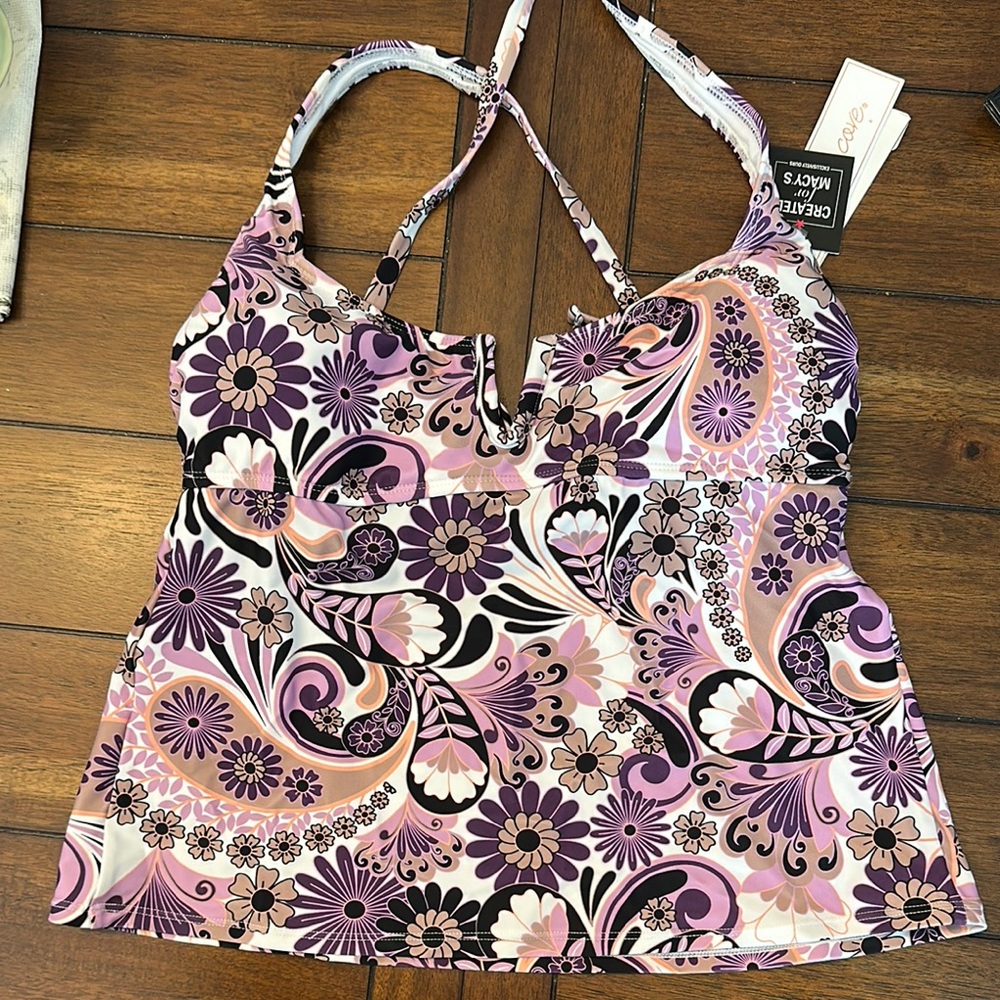 Salt + Cove Pink Purple Paisley Floral Tankini Top